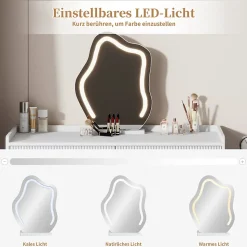 Coiffeuse avec Miroir LED - Table de Maquillage Moderne avec 3 Tiroirs et 1 Porte - Panneau de Particules - Blanc - 100x40x124 cm