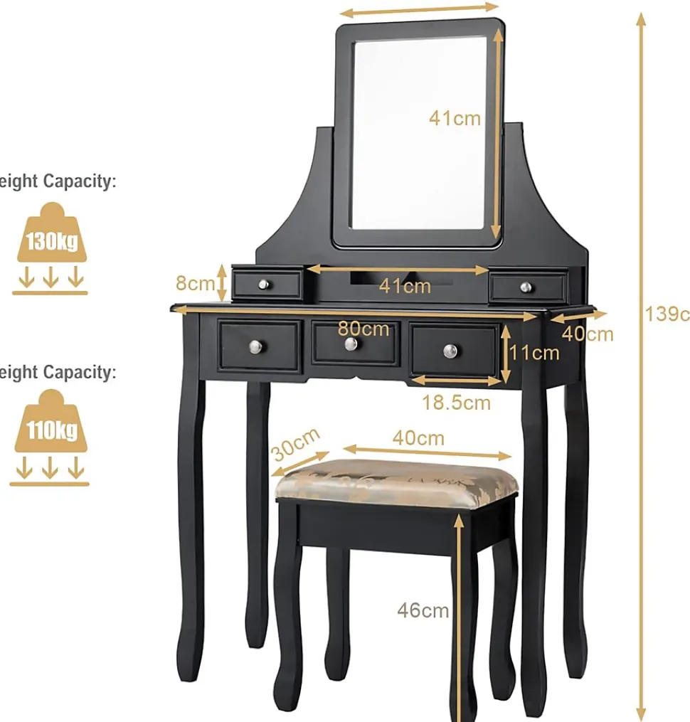 Coiffeuse avec Miroir Pivotant à 360 Table de Maquillage avec 5 Tiroirs et Organisateur Coiffeuse avec Tabouret