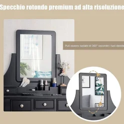 Coiffeuse avec Miroir Pivotant à 360 Table de Maquillage avec 5 Tiroirs et Organisateur Coiffeuse avec Tabouret