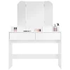 Coiffeuse avec miroir pliable moderne table de maquillage en MDF avec 2 tiroirs