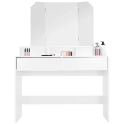 Coiffeuse avec miroir pliable moderne table de maquillage en MDF avec 2 tiroirs