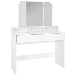 Coiffeuse avec miroir pliable moderne table de maquillage en MDF avec 2 tiroirs