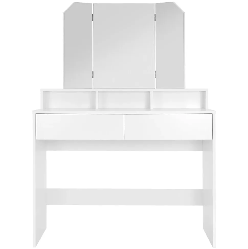 Coiffeuse avec miroir pliable moderne table de maquillage en MDF avec 2 tiroirs