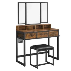 Coiffeuse avec Miroir, Rangements et Tabouret - L90 cm