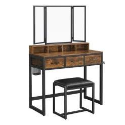 Coiffeuse avec Miroir, Rangements et Tabouret - L90 cm