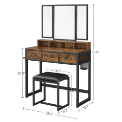 Coiffeuse avec Miroir, Rangements et Tabouret - L90 cm