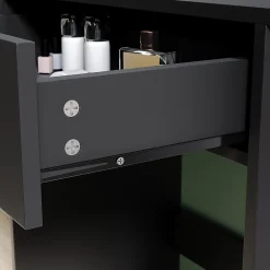 Coiffeuse avec Miroir SIRHONA Noir 70x40x140cm Table de Maquillage + Grands Tiroirs + Nombres étagères