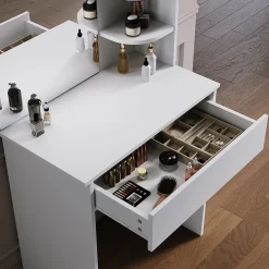 Coiffeuse avec Miroir SIRHONA Noir 70x40x140cm Table de Maquillage + Grands Tiroirs + Nombres étagères