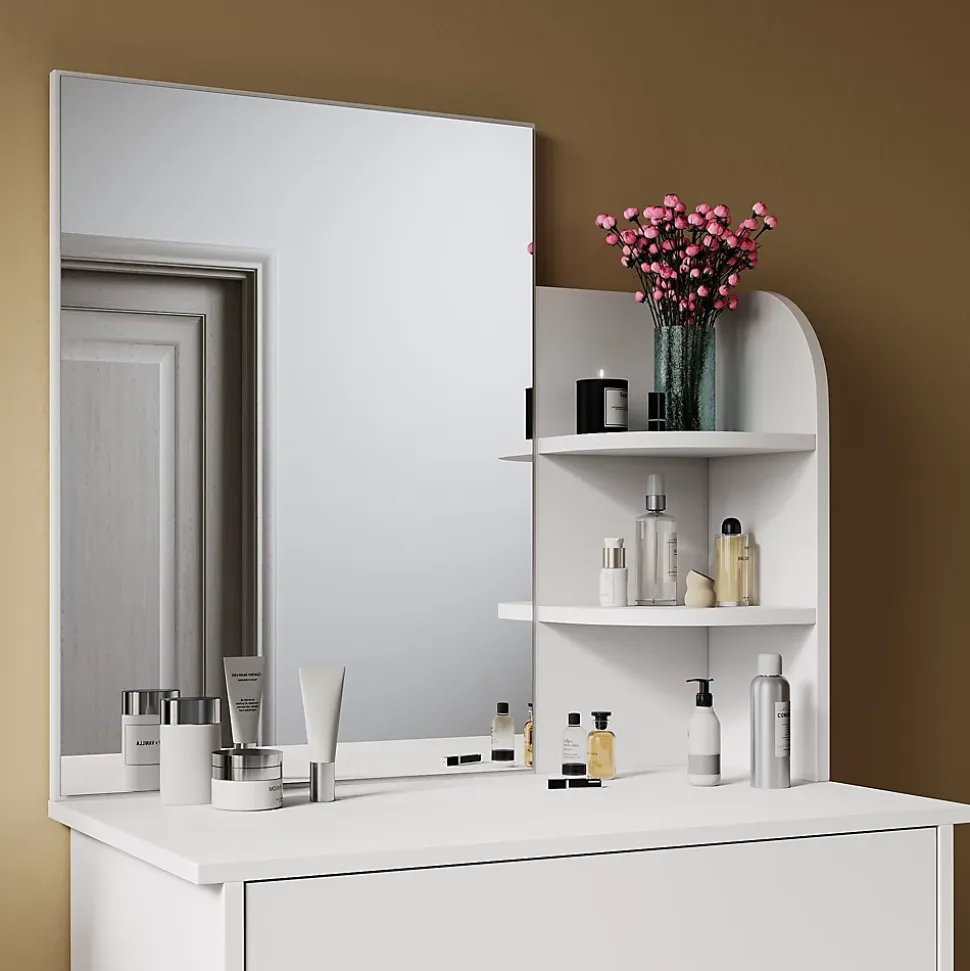 Coiffeuse avec Miroir SIRHONA Noir 70x40x140cm Table de Maquillage + Grands Tiroirs + Nombres étagères