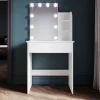 Coiffeuse avec Miroir SIRHONA Beige 70x40x140cm Table de Maquillage + Grands Tiroirs + Nombres étagères + 10 Lampe