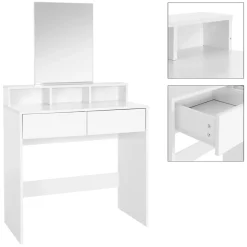 Coiffeuse avec miroir table de maquillage MDF blanc avec 2 tiroirs 80x40x140 cm