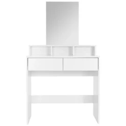 Coiffeuse avec miroir table de maquillage MDF blanc avec 2 tiroirs 80x40x140 cm