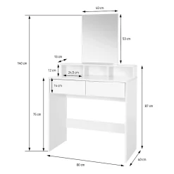 Coiffeuse avec miroir tiroirs et tabouret de maquillage MDF blanc 80x40x140 cm