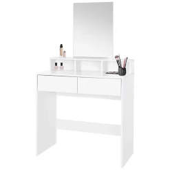Coiffeuse avec miroir tiroirs et tabouret de maquillage MDF blanc 80x40x140 cm