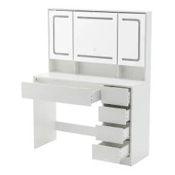 Coiffeuse avec tabouret, éclairage et miroir blanc, table de maquillage et toilette