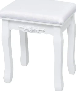 Coiffeuse avec Tabouret et Miroir Amovible, 10 Lumières LED, Table de Maquillage 2 en 1 avec 4 Tiroirs, Blanc