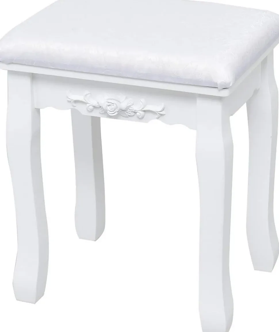 Coiffeuse avec Tabouret et Miroir Amovible, 10 Lumières LED, Table de Maquillage 2 en 1 avec 4 Tiroirs, Blanc