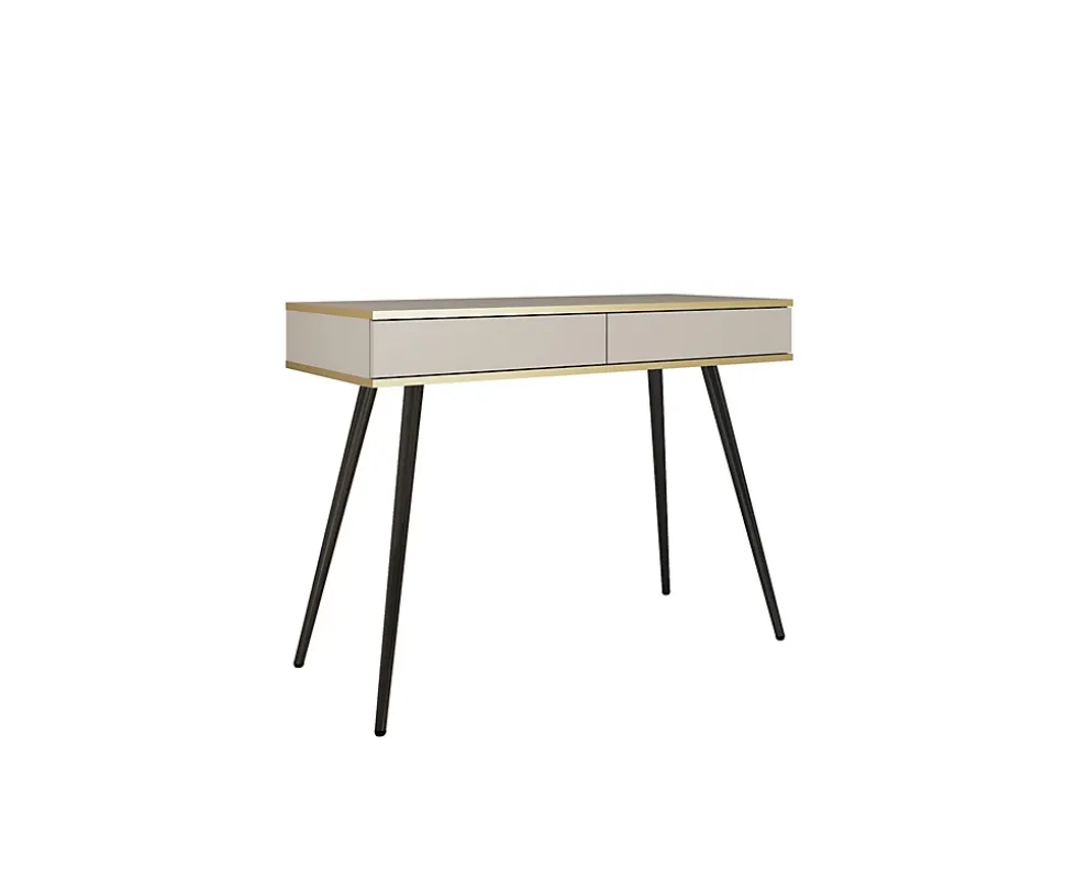 Coiffeuse, beige, pieds noirs, 102 x 79 x 50 cm