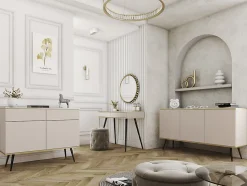 Coiffeuse, beige, pieds noirs, 102 x 79 x 50 cm