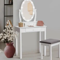 Coiffeuse BELLA avec miroir LED et tabouret