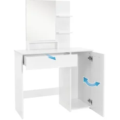 Coiffeuse blanc avec miroir et deux étagères ouvertes table de maquillage en MDF