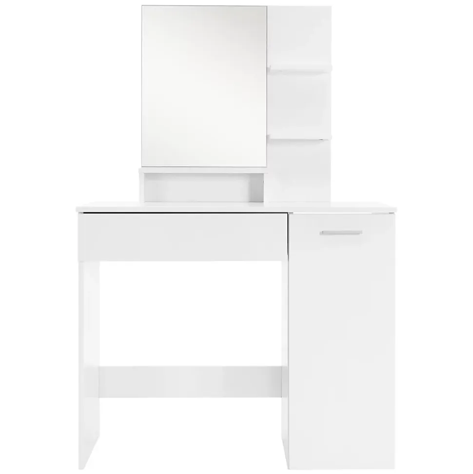 Coiffeuse blanc avec miroir et deux étagères ouvertes table de maquillage en MDF