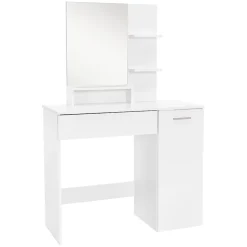 Coiffeuse blanc avec miroir et deux étagères ouvertes table de maquillage en MDF