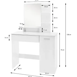 Coiffeuse blanc avec miroir et deux étagères ouvertes table de maquillage en MDF