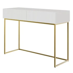 Coiffeuse blanc pieds dorés 110 cm VELDIO