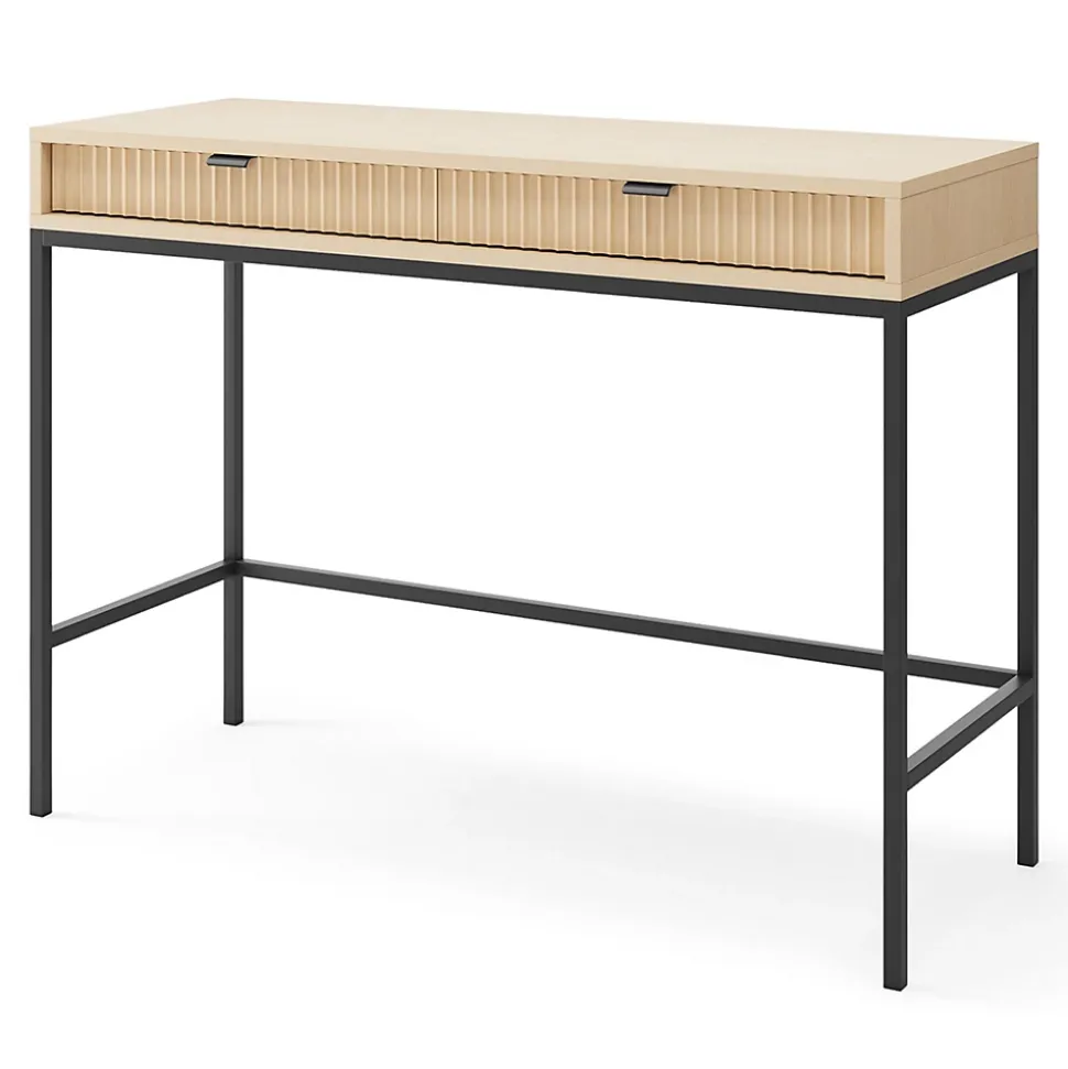 Coiffeuse bureau 2 tiroirs aspect chêne avec pieds noirs 104 cm VELLORE
