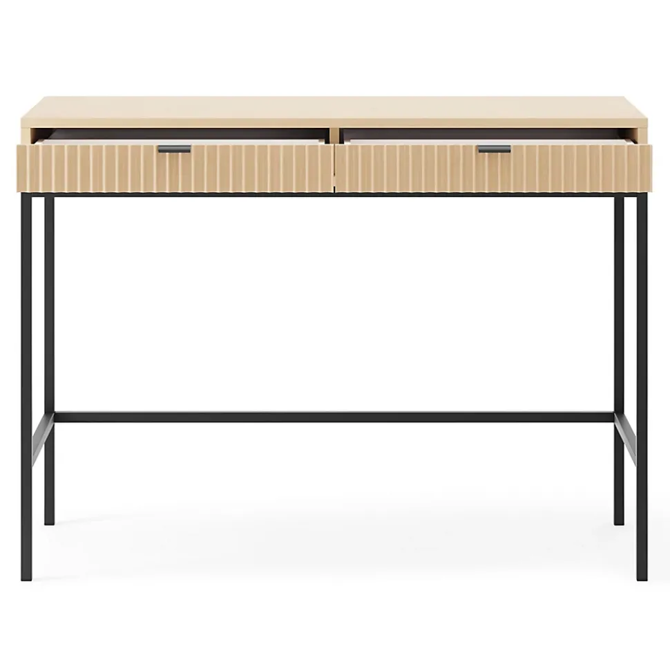 Coiffeuse bureau 2 tiroirs aspect chêne avec pieds noirs 104 cm VELLORE