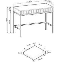Coiffeuse bureau 2 tiroirs aspect chêne avec pieds noirs 104 cm VELLORE