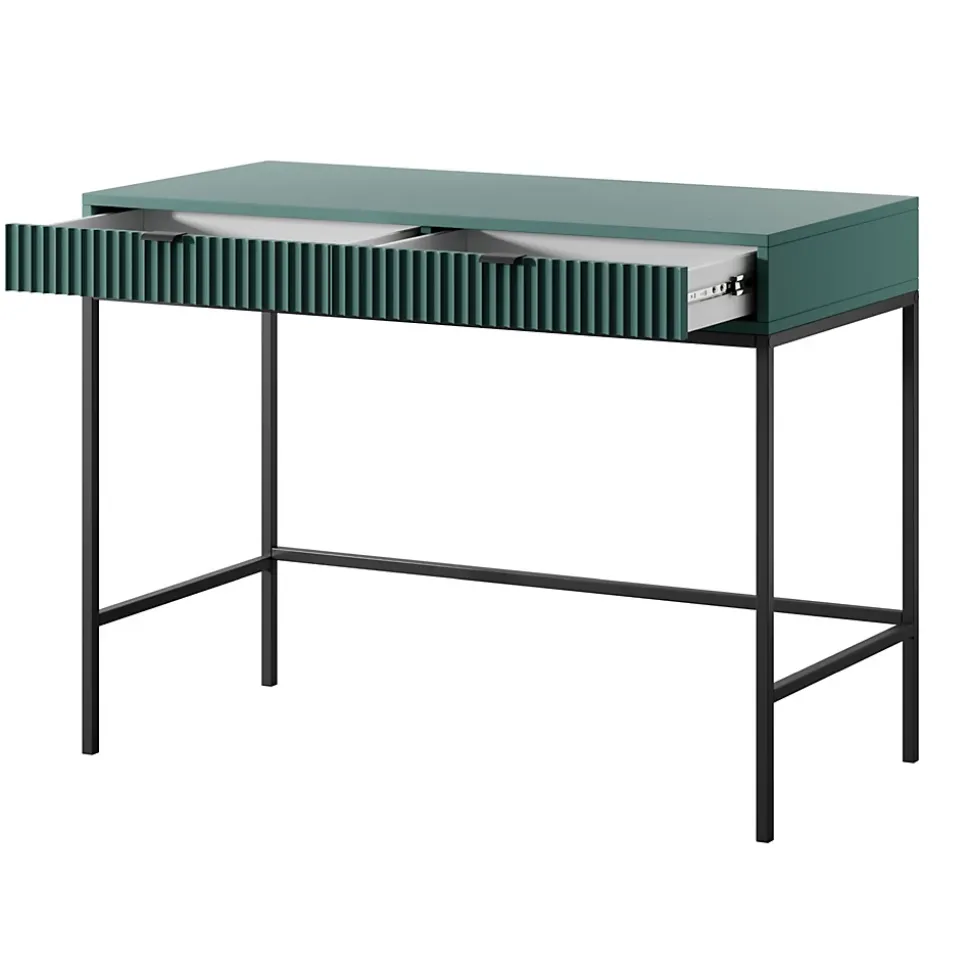 Coiffeuse bureau 2 tiroirs vert avec pieds noirs 104 cm VELLORE