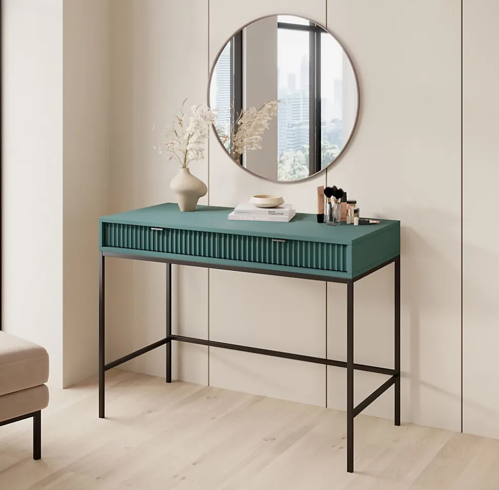 Coiffeuse bureau 2 tiroirs vert avec pieds noirs 104 cm VELLORE