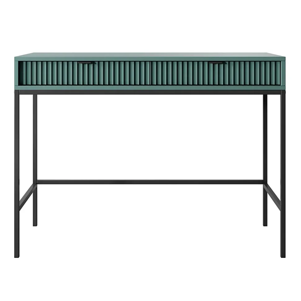 Coiffeuse bureau 2 tiroirs vert avec pieds noirs 104 cm VELLORE
