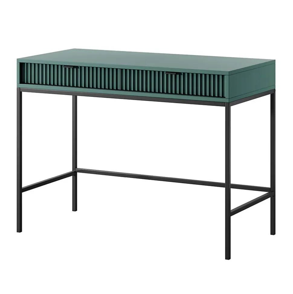 Coiffeuse bureau 2 tiroirs vert avec pieds noirs 104 cm VELLORE