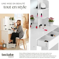 Coiffeuse CAMILLE avec miroir et rangements au look moderne