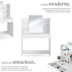 Coiffeuse CAMILLE avec miroir et rangements au look moderne