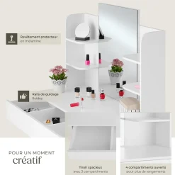 Coiffeuse CAMILLE avec miroir et rangements au look moderne