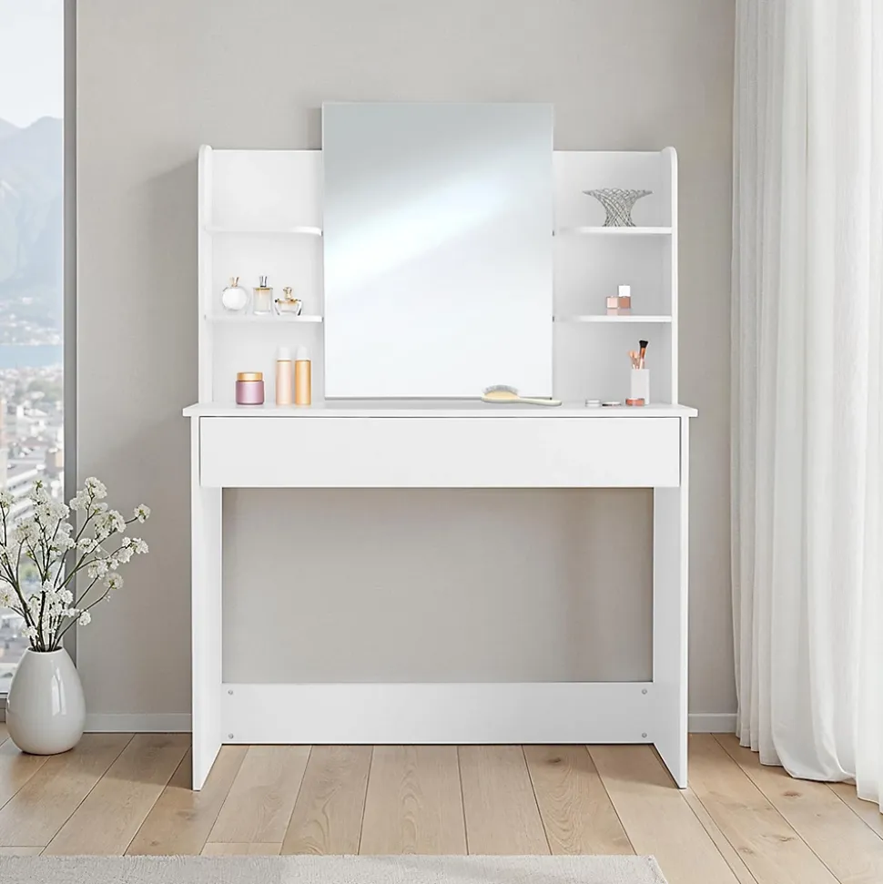 Coiffeuse CAMILLE avec miroir et rangements au look moderne