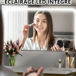 Coiffeuse d'angle en forme de L avec miroir, rangements et étagères, Table de maquillage gain de place, 120x80x135 cm, Blanc