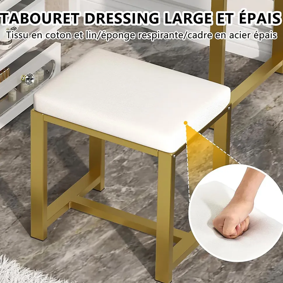 Coiffeuse d'angle en forme de L avec miroir, rangements et étagères, Table de maquillage gain de place, 120x80x135 cm, Blanc