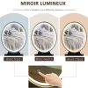 Coiffeuse design - miroir LED intégré - 2 tiroirs + 1 organisateur - tabouret inclus - métal noir MDF imitation bois noyer foncé