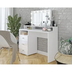 Coiffeuse design avec éclairage intégré collection VERSAILLES coloris blanc finitions brillantes