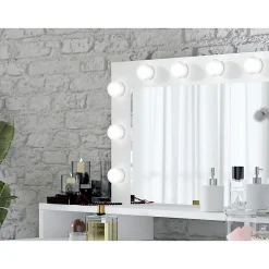 Coiffeuse design avec éclairage intégré collection VERSAILLES coloris blanc finitions brillantes