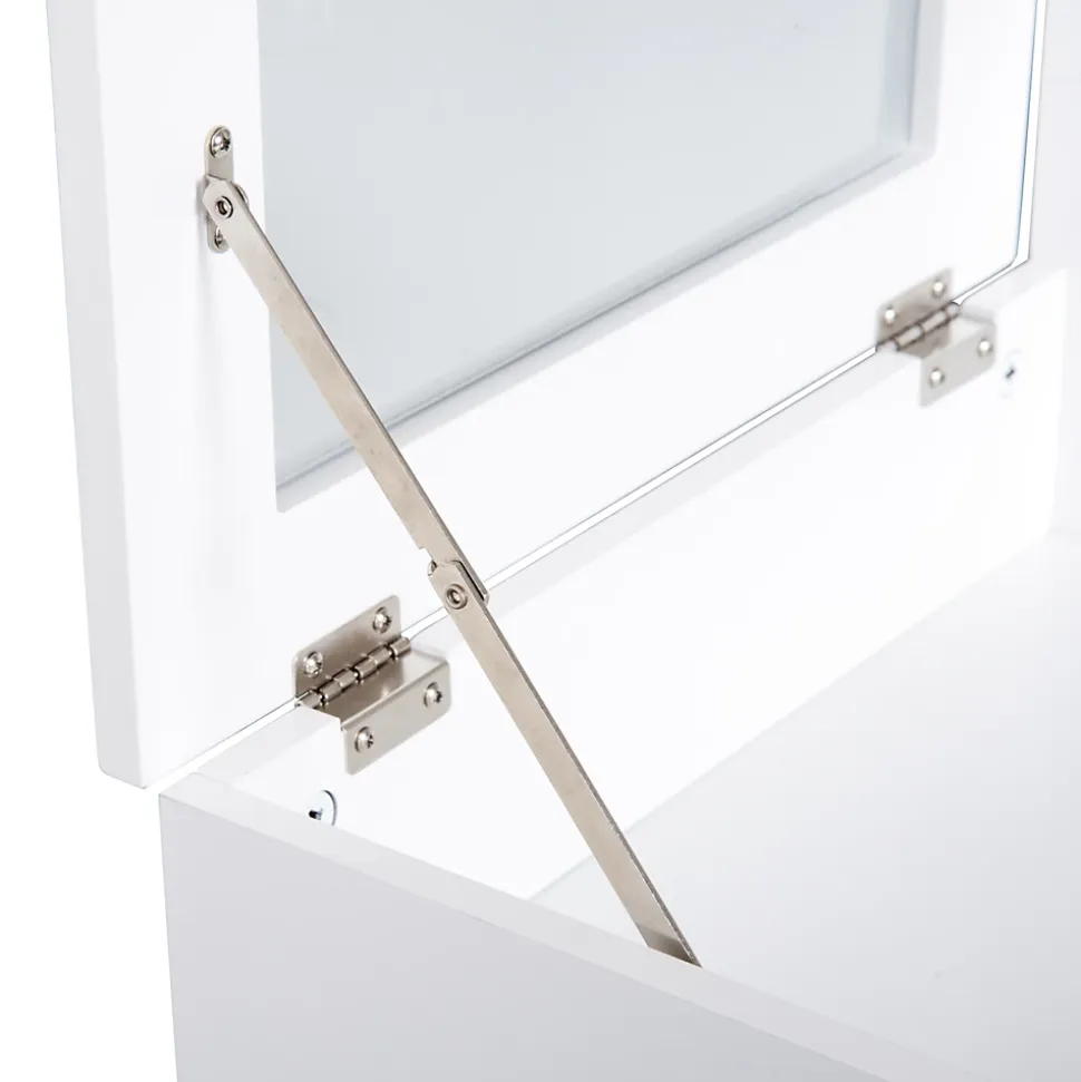 Coiffeuse design scandinave table de maquillage multi-rangements miroir pliable 60L x 50l x 86H cm pin et MDF blanc