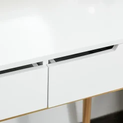 Coiffeuse design scandinave table de maquillage avec miroir, 2 tiroirs et tabouret blanc pin clair
