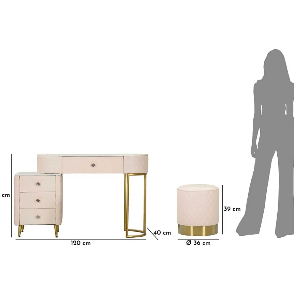 Coiffeuse effet matelassé avec tabouret Sharon
