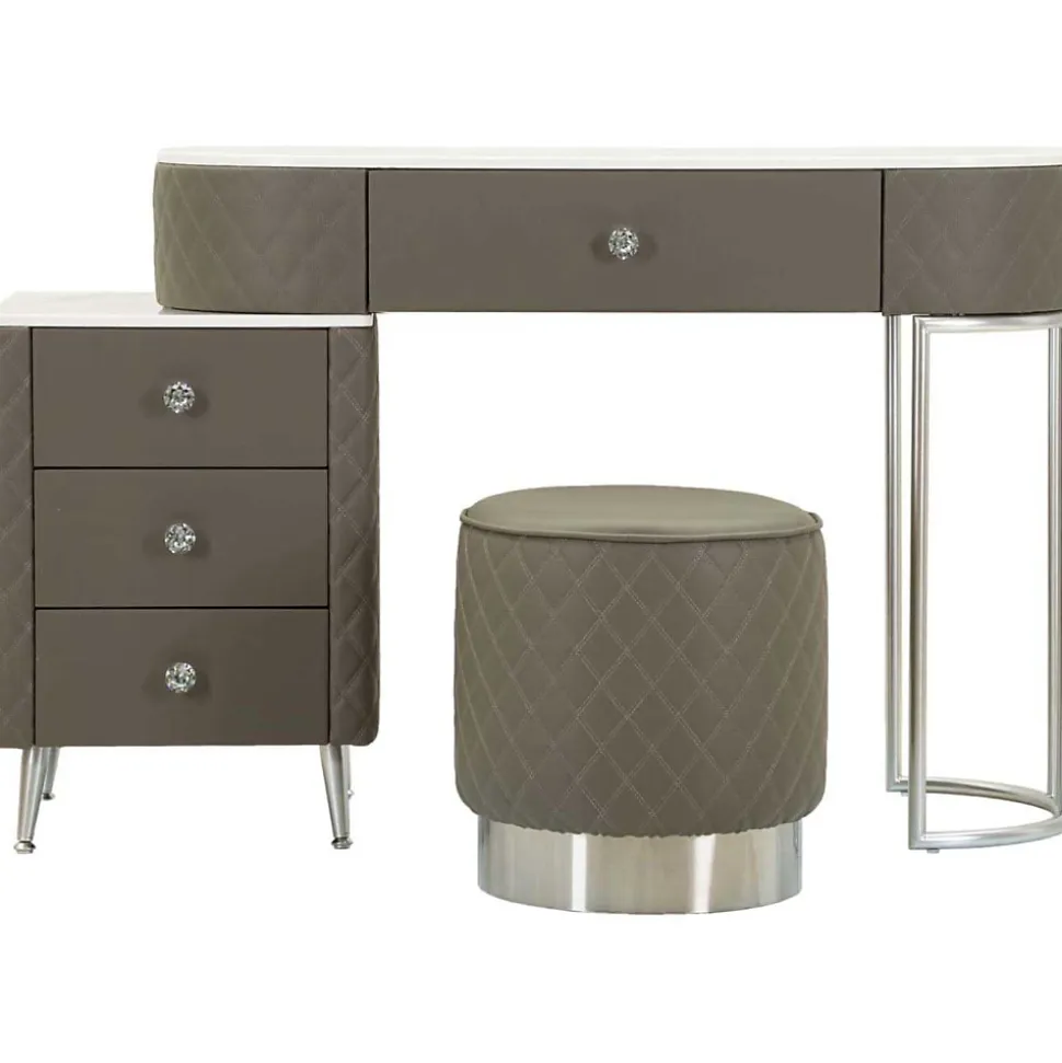 Coiffeuse effet matelassé avec tabouret Sharon