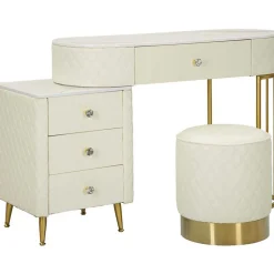 Coiffeuse effet matelassé avec tabouret Sharon